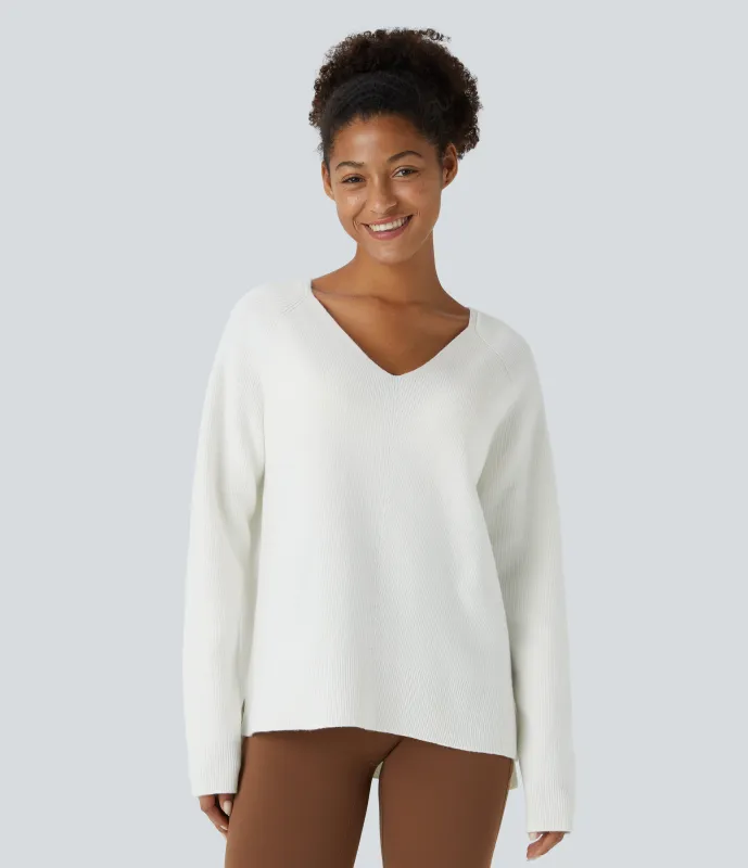 Halara Suéter manga larga cuello V abertura - Star White - S sold by Halara