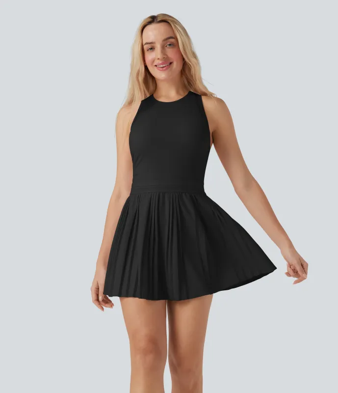 Halara Vestido deportivo mini de tenis con secado rápido plisado con espalda cruzada y abertura - Black - M sold by Halara
