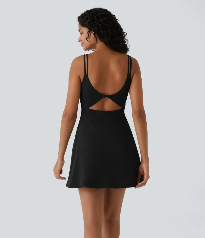 Halara Vestido deportivo para baile SoftlyZero™ Plush afelpado de 2 piezas con tirantes dobles y bolsillos en copas D-F - Black - XS sold by Halara