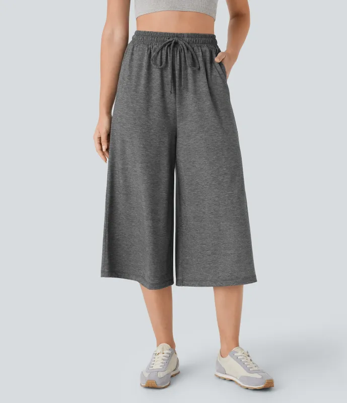 Halara Pantalón capri pierna ancha bolsillo lateral cordón tiro alto - Darl Gray Floral Yarn - XS(regular) sold by Halara