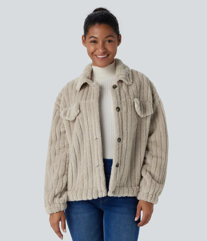 Halara Chaqueta sherpa cuello botón manga larga - Silver Lining - L sold by Halara