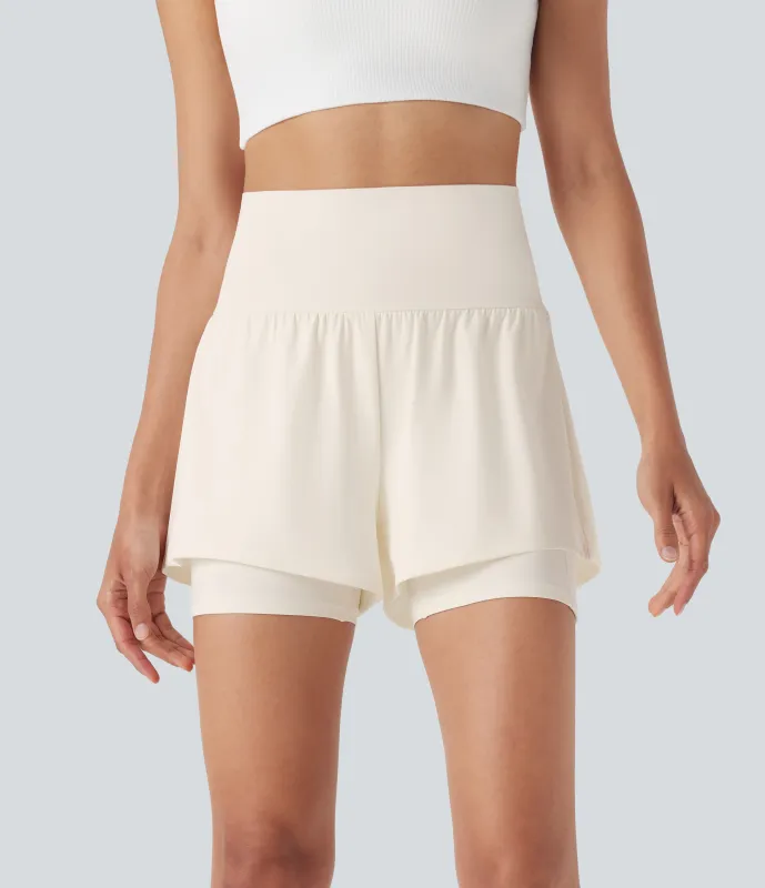 Halara Shorts de yoga Softlyzero™ Airy de tiro alto 2 en 1 de tacto fresco con bolsillos y 12.5 cm de largo  - Egret - L sold by Halara