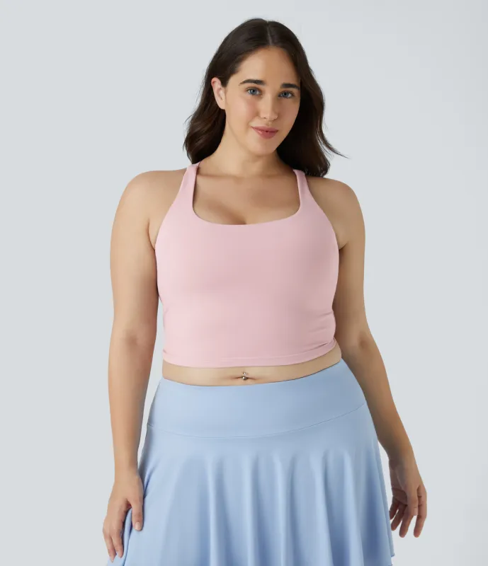 Halara Camiseta sin mangas de yoga en tallas grandes con espalda abierta y cruzada - Peachskin - 1X sold by Halara