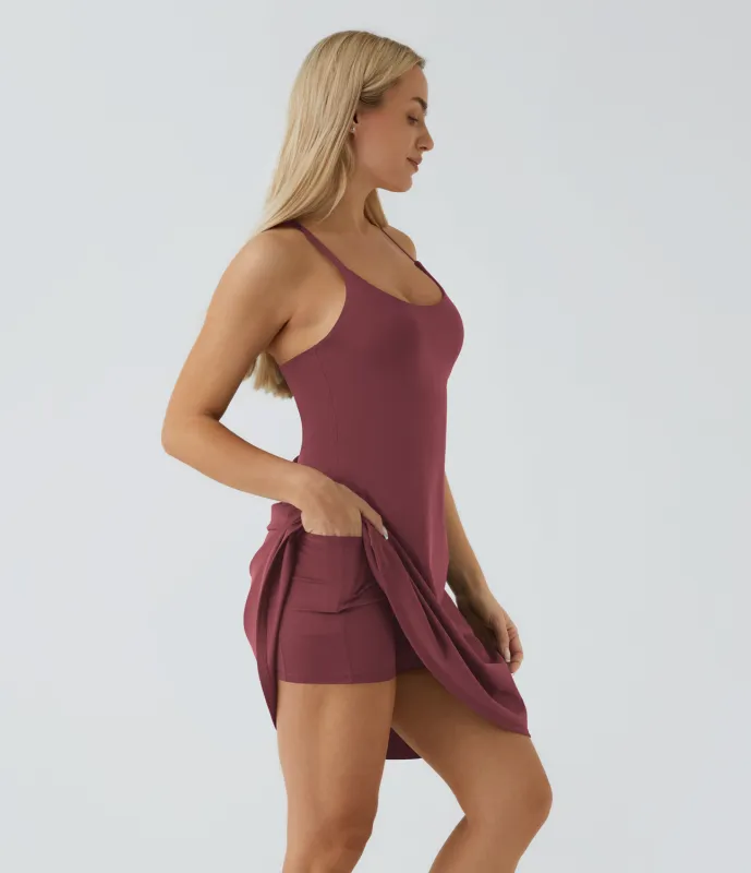 Halara Vestido activo más largo Softlyzero™ Airy sin espalda recortado correa ajustable bolsillo 2 en 1 tacto fresco UPF50+ - Cordovan - S made by Halara