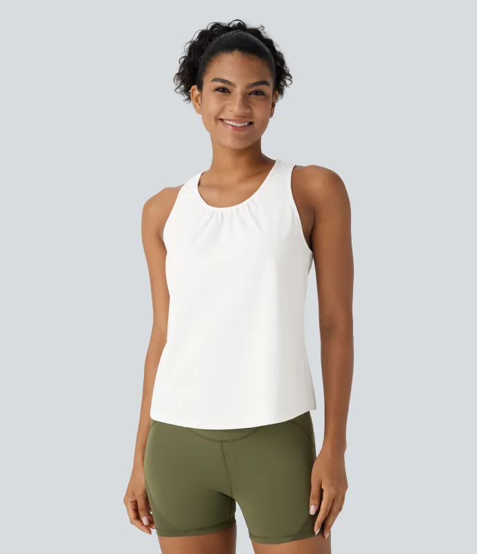 Halara Camiseta tirante running secado rápido espalda deportiva dobladillo curvo - UPF 50+ - White - L made by Halara