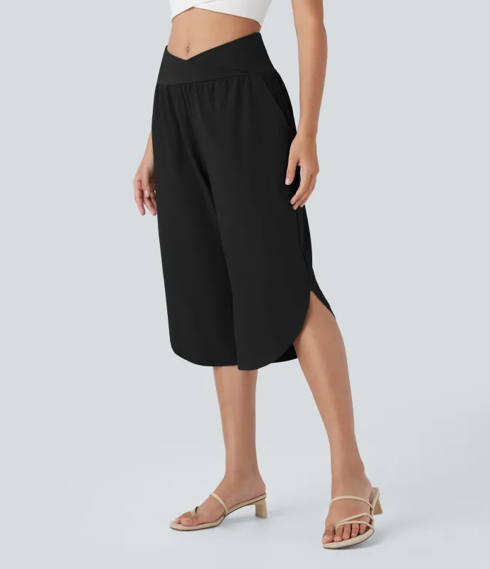 Halara Pantalón Breezeful™ capri resort tiro alto bolsillo lateral cruzado abertura secado rápido - Black - XS(regular) sold by Halara