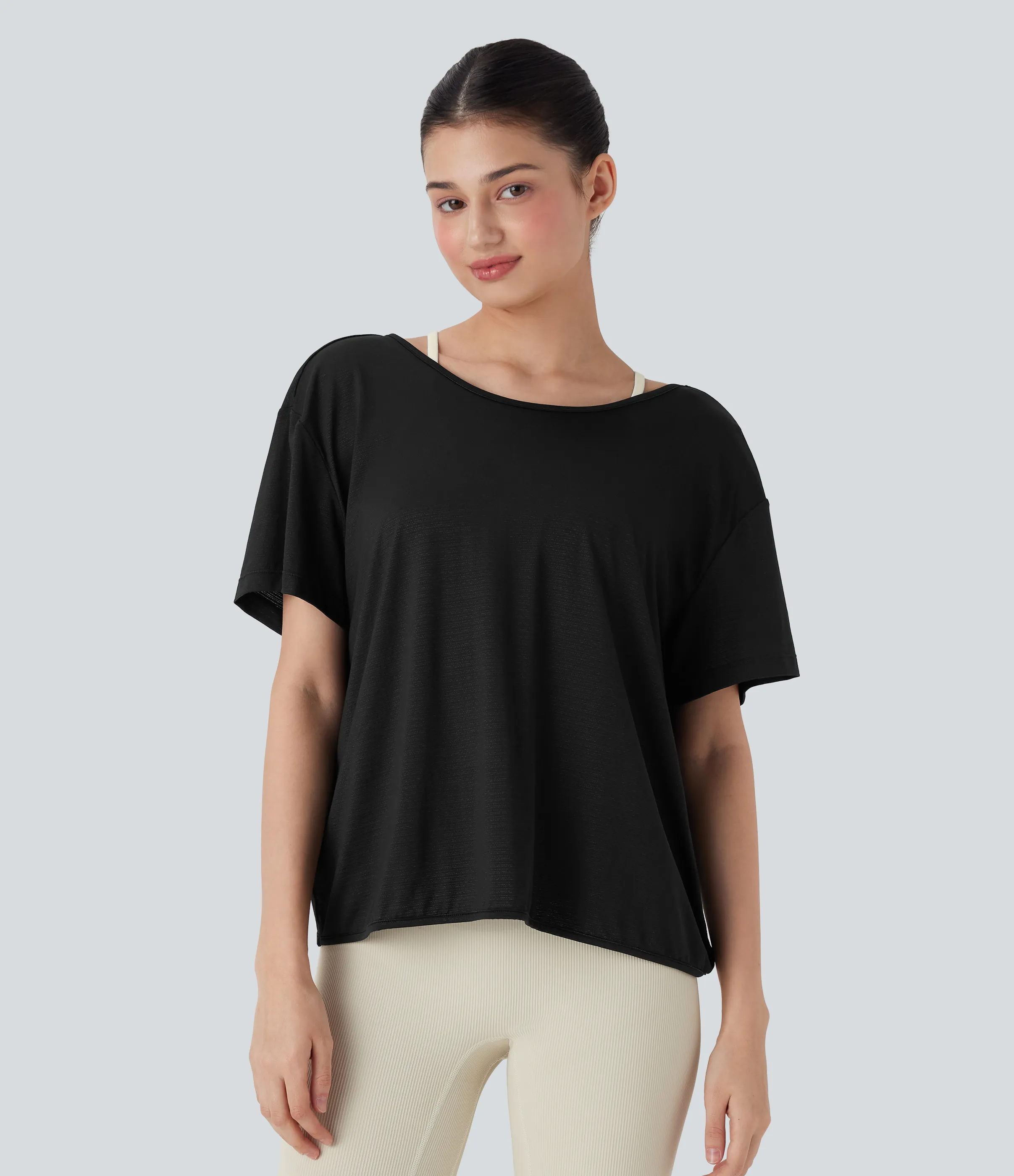 Halara Top deportivo de manga corta para yoga con espalda descubierta cruzada - Black - XS sold by Halara product image thumbnail 3