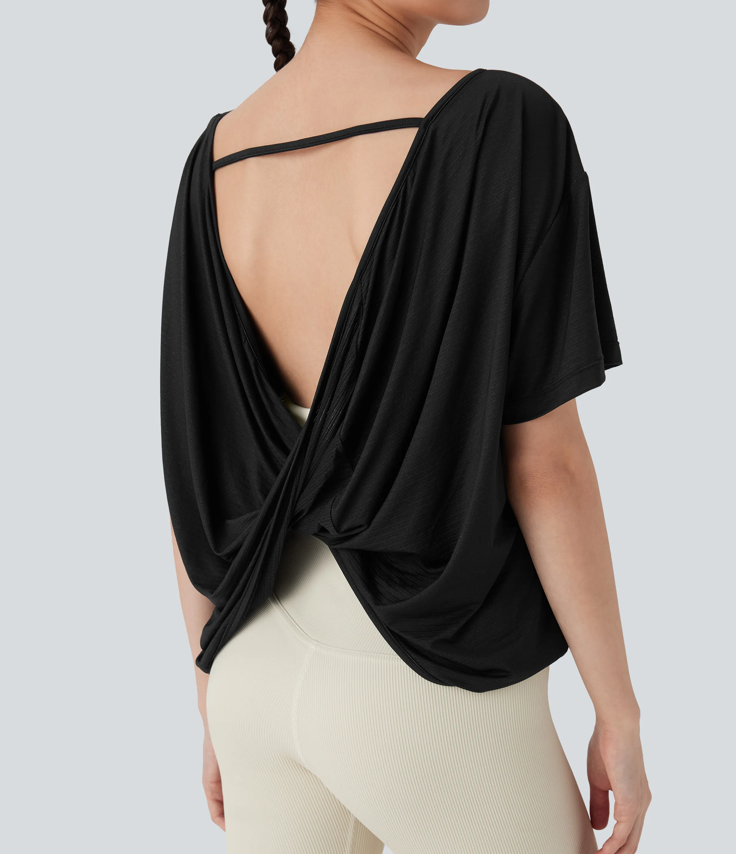 Halara Top deportivo de manga corta para yoga con espalda descubierta cruzada - Black - XS sold by Halara product image thumbnail 5