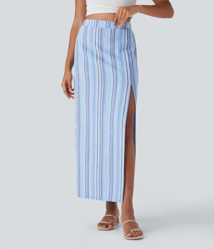 Halara Falda larga de lino a rayas con tiro alto y bolsillos laterales - Bohemia Yarn Dye Blue Stripe - XL(regular) sold by Halara