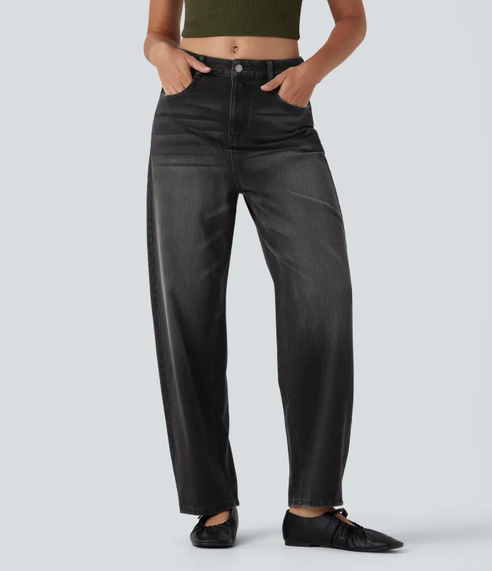 Halara Jeans anchos Halara Flex™ de tiro alto casuales tipo desgastados con bolsillos - Phantom Denim - M(regular) sold by Halara