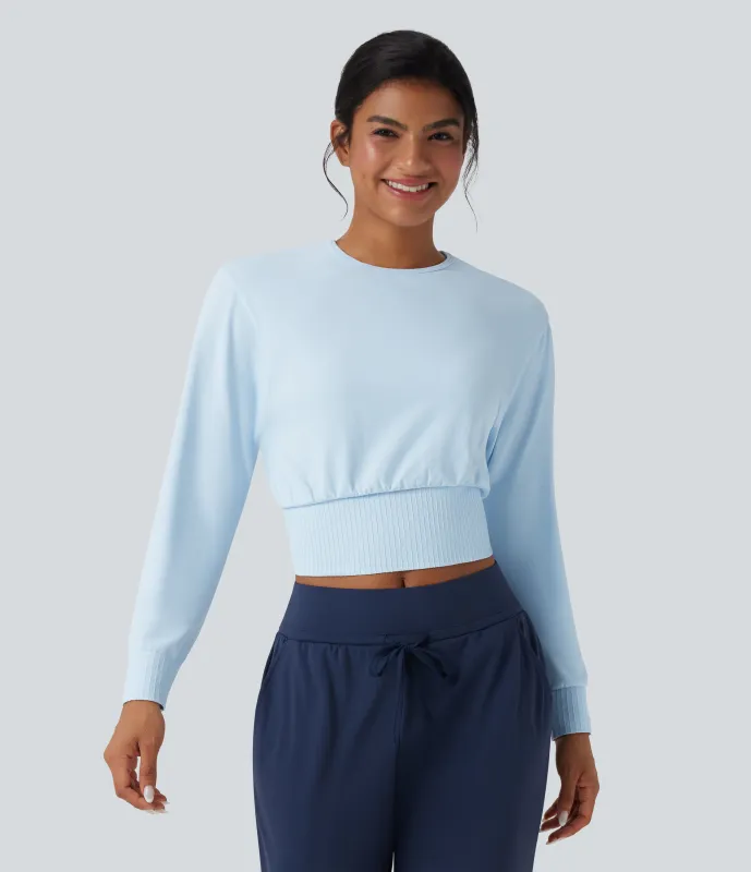 Halara Top deportivo de entrenamiento de manga larga con cuello redondo y sin costuras - Clear Water Blue - XS sold by Halara