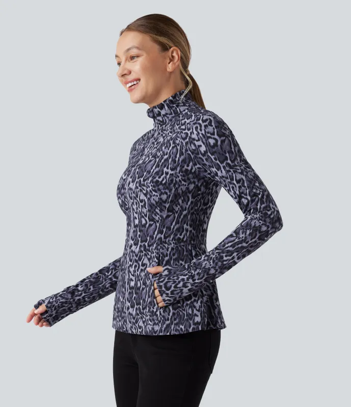 Halara Chamarra casual de manga larga UltraSculpt™ con cuello alto y bolsillos con estampado de leopardo - Black and Purple Leopard - M sold by Halara