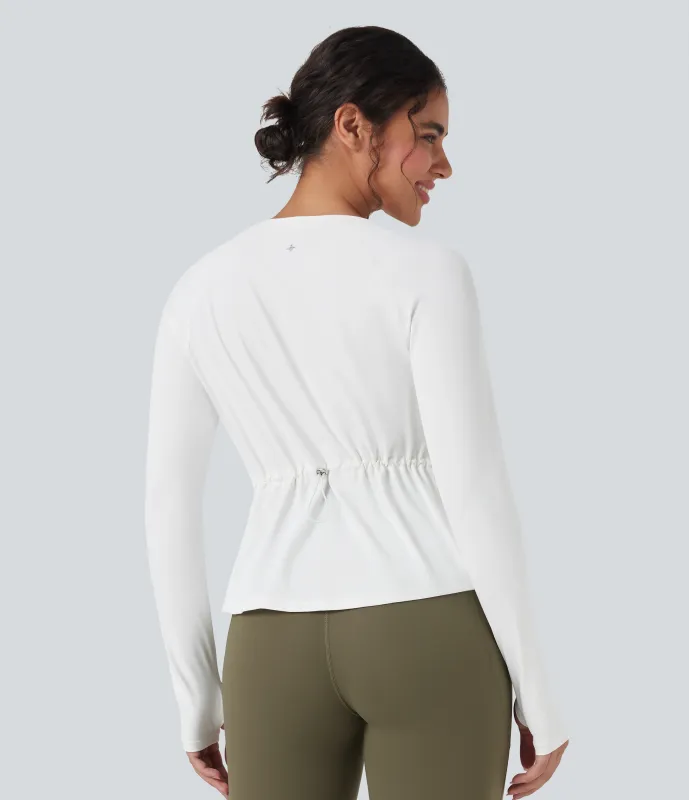 Halara Camiseta deportiva para running SoftlyZero™ de manga larga con cordón y aberturas para los pulgares - White - XS sold by Halara