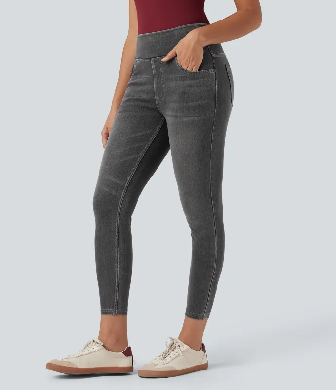 Halara Leggings Halara Flex™ Denim mezclilla elástico bolsillo trasero tiro alto - Charcoal Black Denim - XL(7/8) sold by Halara