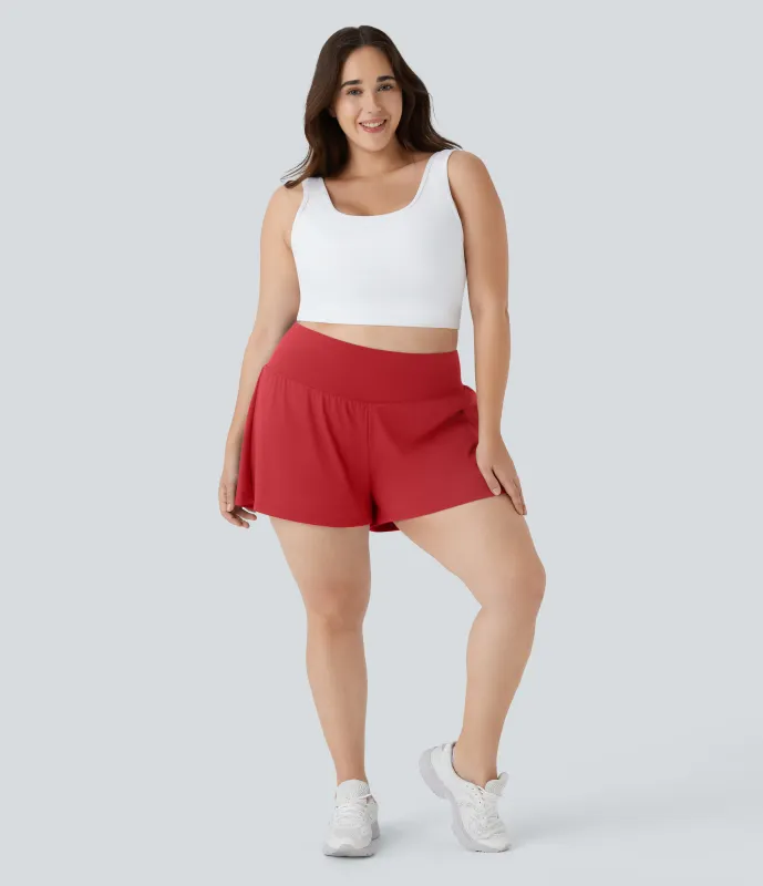 Halara Pantalón corto talla grande yoga 2 en 1 tiro súper alto bolsillo trasero oculto lateral más largo 10cm - Salsa - 1X(Long) made by Halara