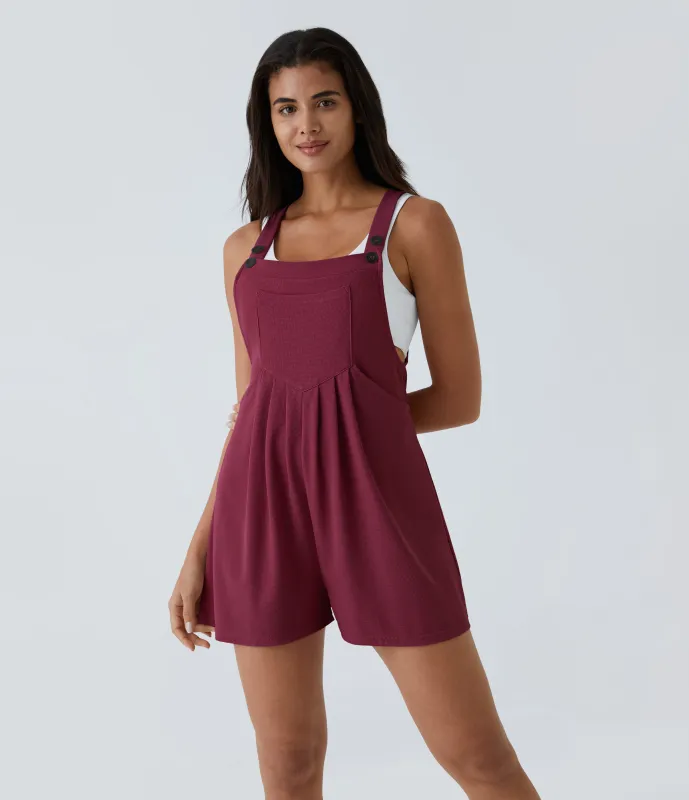 Halara Overol botón correa ajustable bolsillo múltiple gofre plisado - Anemone - S sold by Halara