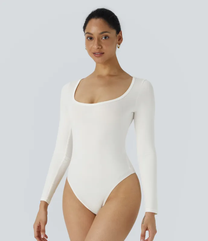 Halara Body oficina ajustado botón presión manga larga cuello U - White - M sold by Halara