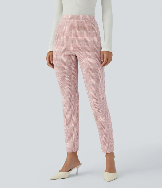 Halara Pantalón Halara Flex™ oficina ajustado pata gallo bolsillo trasero tiro alto - Bean Paste Houndstooth Plaid - XS(regular) made by Halara
