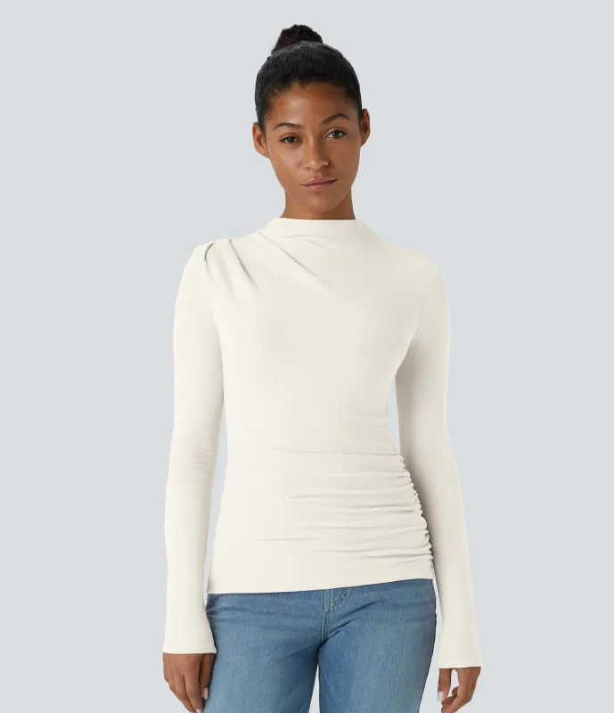 Halara Top térmico ajustado manga larga cuello alto fruncido - Lily White - XL sold by Halara