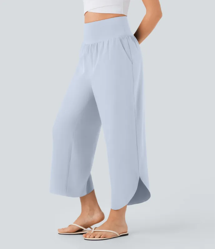 Halara Pantalón SoCinched resort secado rápido dobladillo dividido bolsillo lateral control abdomen tiro alto - Ballad Blue - L(regular) made by Halara