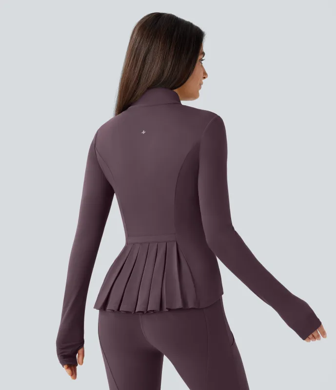Halara Chaqueta Softlyzero™ equitación entallada cremallera plisada bolsillo orificio pulgar cuello alto - UPF50+ - Dusky Evening purple - XL sold by Halara