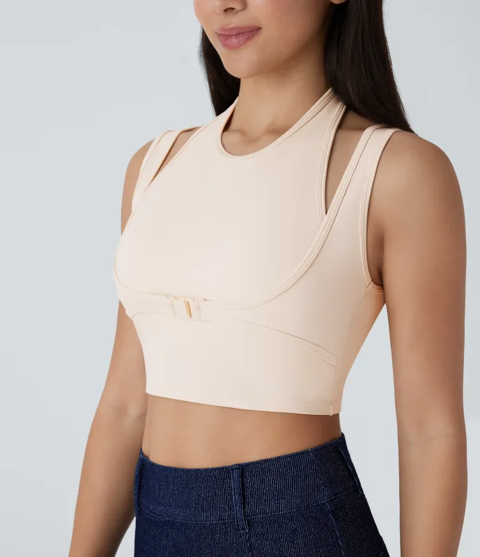 Halara Top Softlyzero™ Plush ajustado sin mangas sin espalda hebilla 2 en 1 - Solitary Star - L sold by Halara