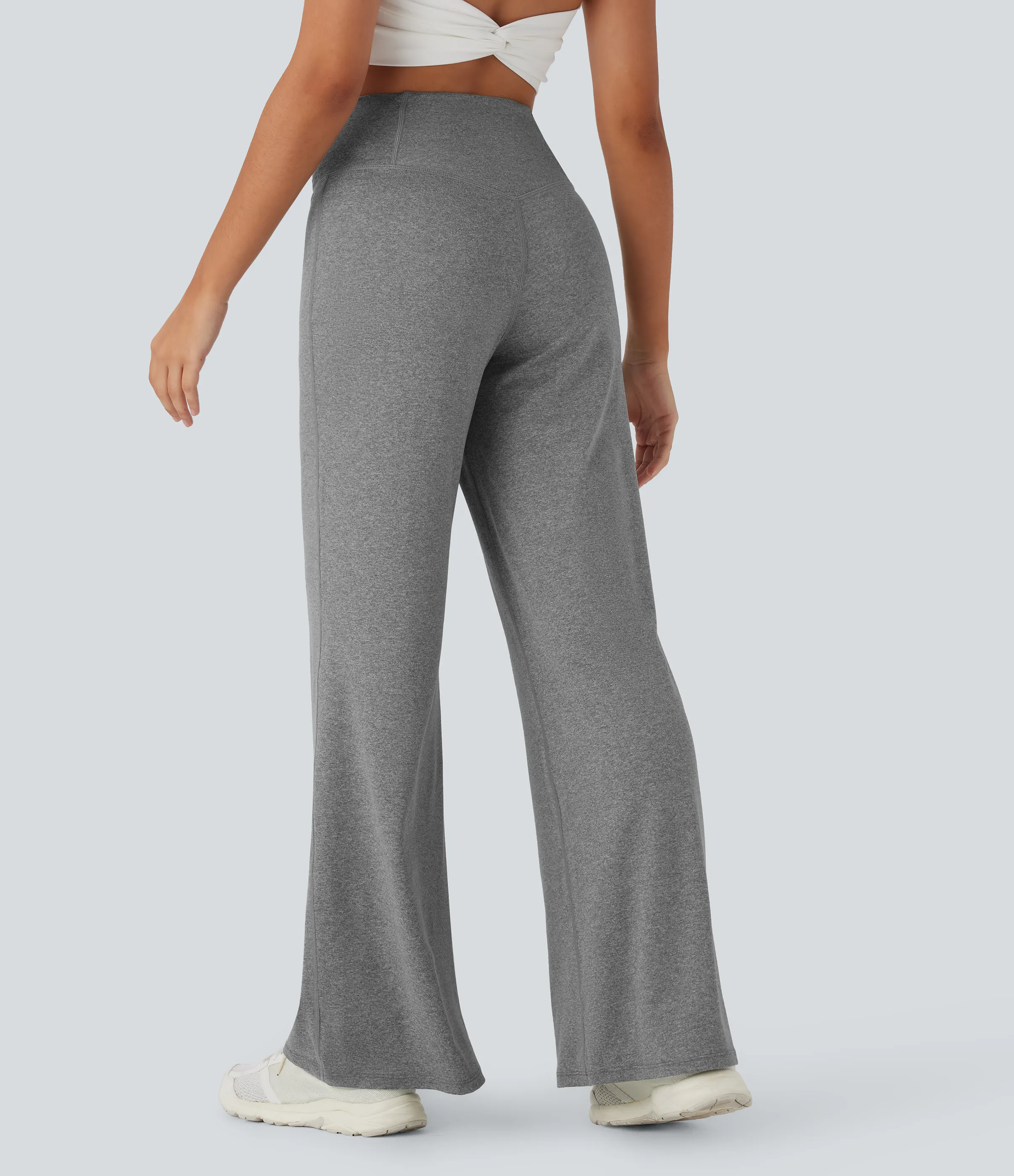 Halara Pantalones de yoga anchos de tiro alto cruzado con bolsillo trasero - Mottled Light Grey - XS(regular) sold by Halara product image thumbnail 3