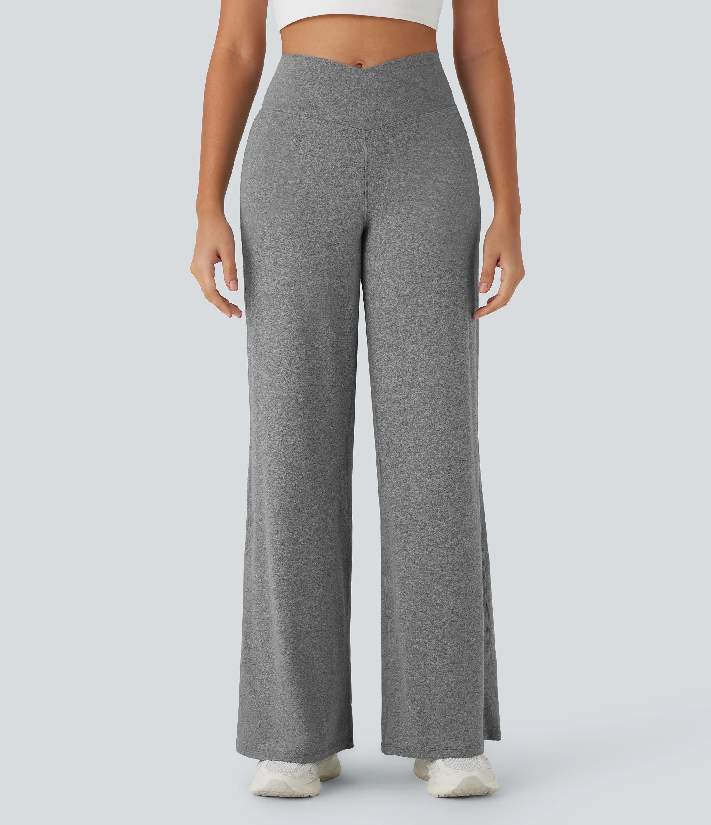 Halara Pantalones de yoga anchos de tiro alto cruzado con bolsillo trasero - Mottled Light Grey - XS(regular) sold by Halara product image thumbnail 4