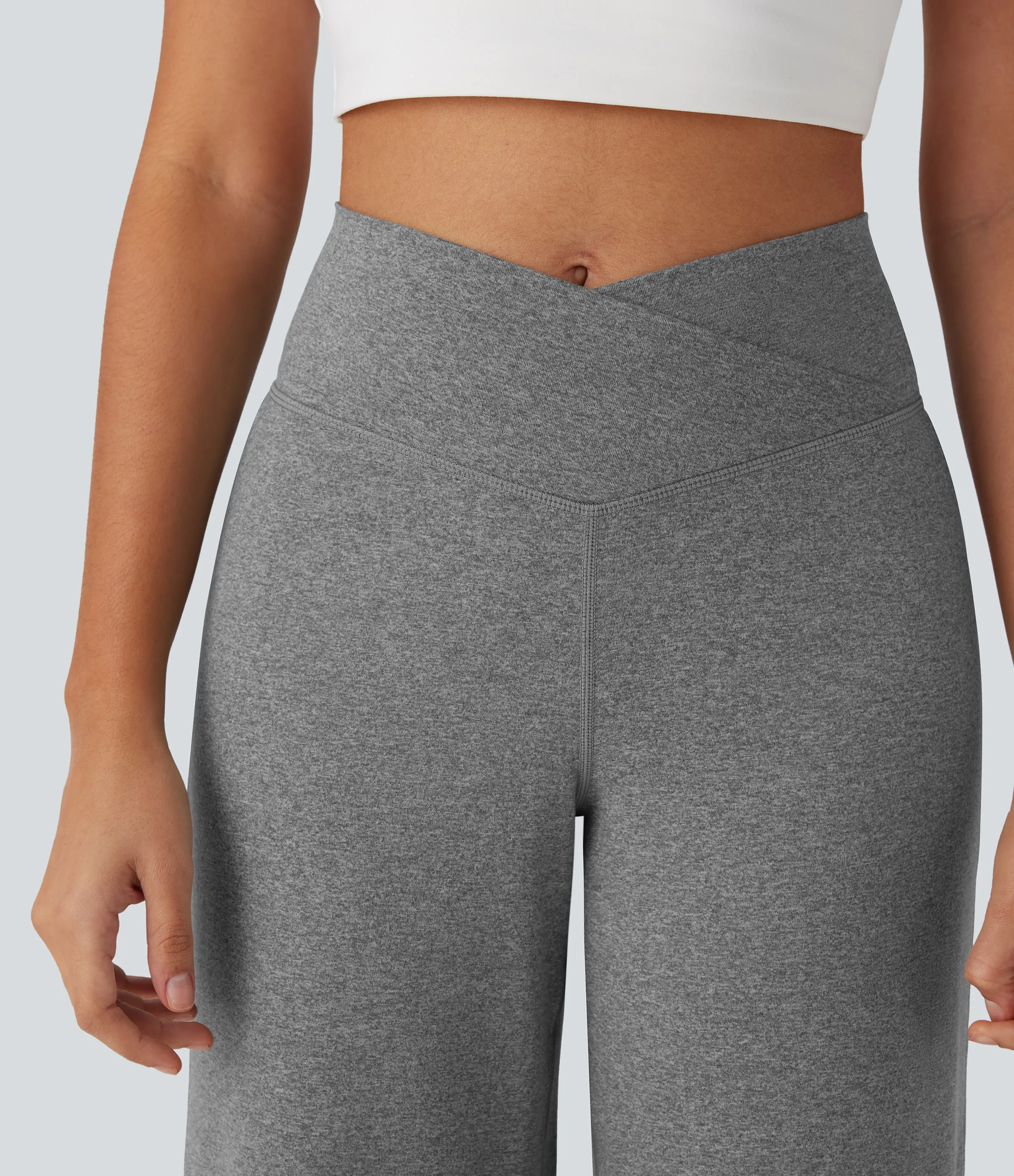 Halara Pantalones de yoga anchos de tiro alto cruzado con bolsillo trasero - Mottled Light Grey - XS(regular) sold by Halara product image thumbnail 5