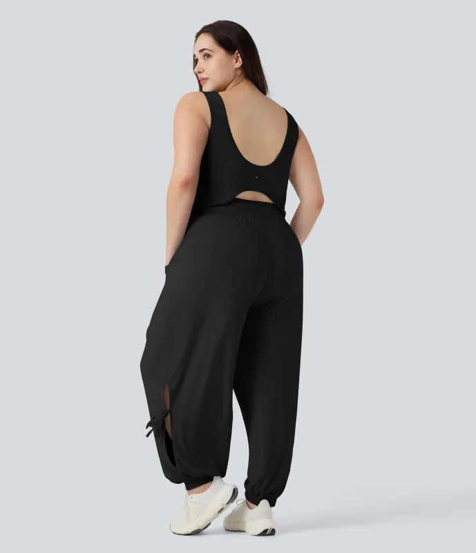 Halara Jumpsuit de yoga de tacto fresco con cordón ajustable y bolsillos de talla grande - UPF 50+ - Black - 2X(regular) sold by Halara