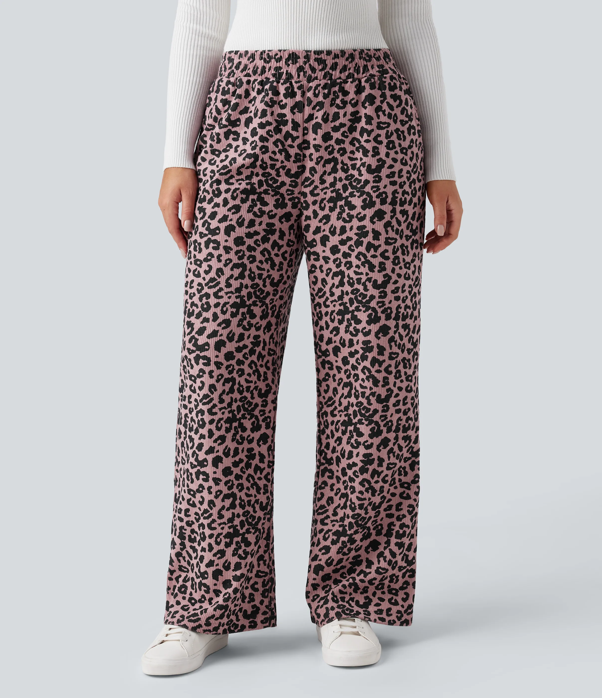 Halara Pantalones holgados casuales de pana con estampado de leopardo y tiro alto con bolsillos - Blush Leopard - L(regular) sold by Halara product image thumbnail 2
