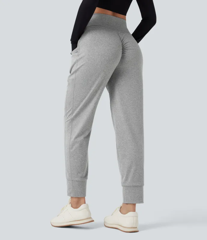 Halara Pantalones de yoga fruncidos de tiro alto con cordón y bolsillos - Fog Gray - S(regular) sold by Halara