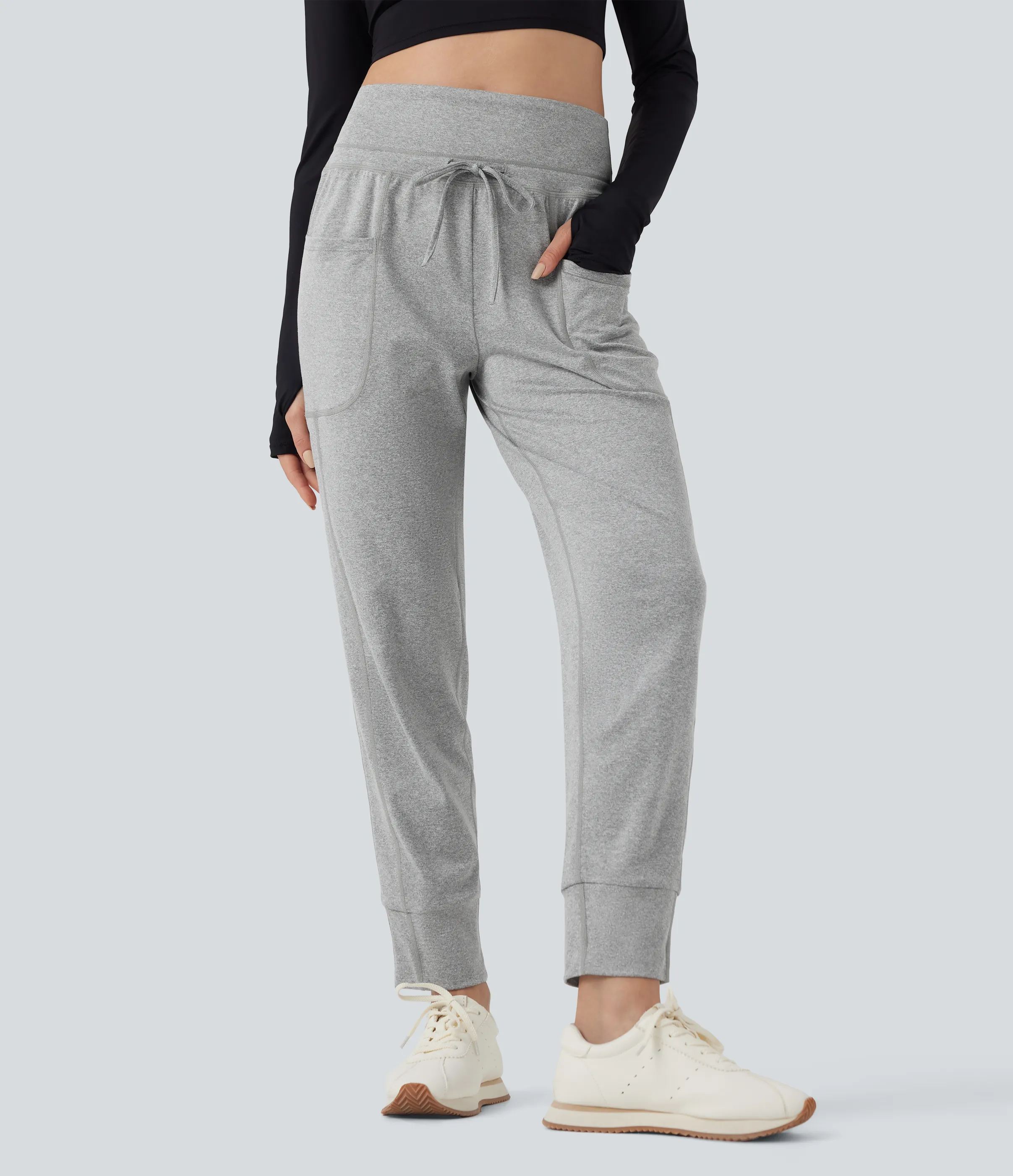 Halara Pantalones de yoga fruncidos de tiro alto con cordón y bolsillos - Fog Gray - S(regular) sold by Halara product image thumbnail 3