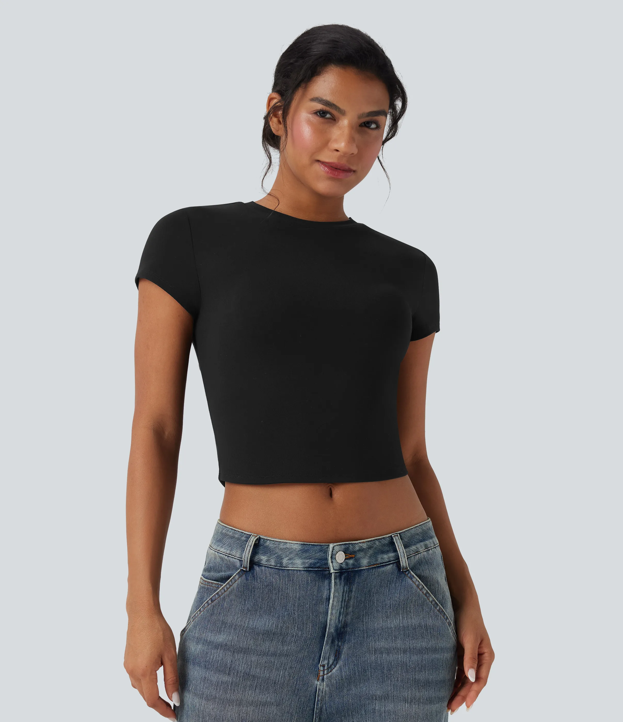 Halara Camiseta casual corta y ajustada con cuello redondo - Black - XL sold by Halara product image thumbnail 2