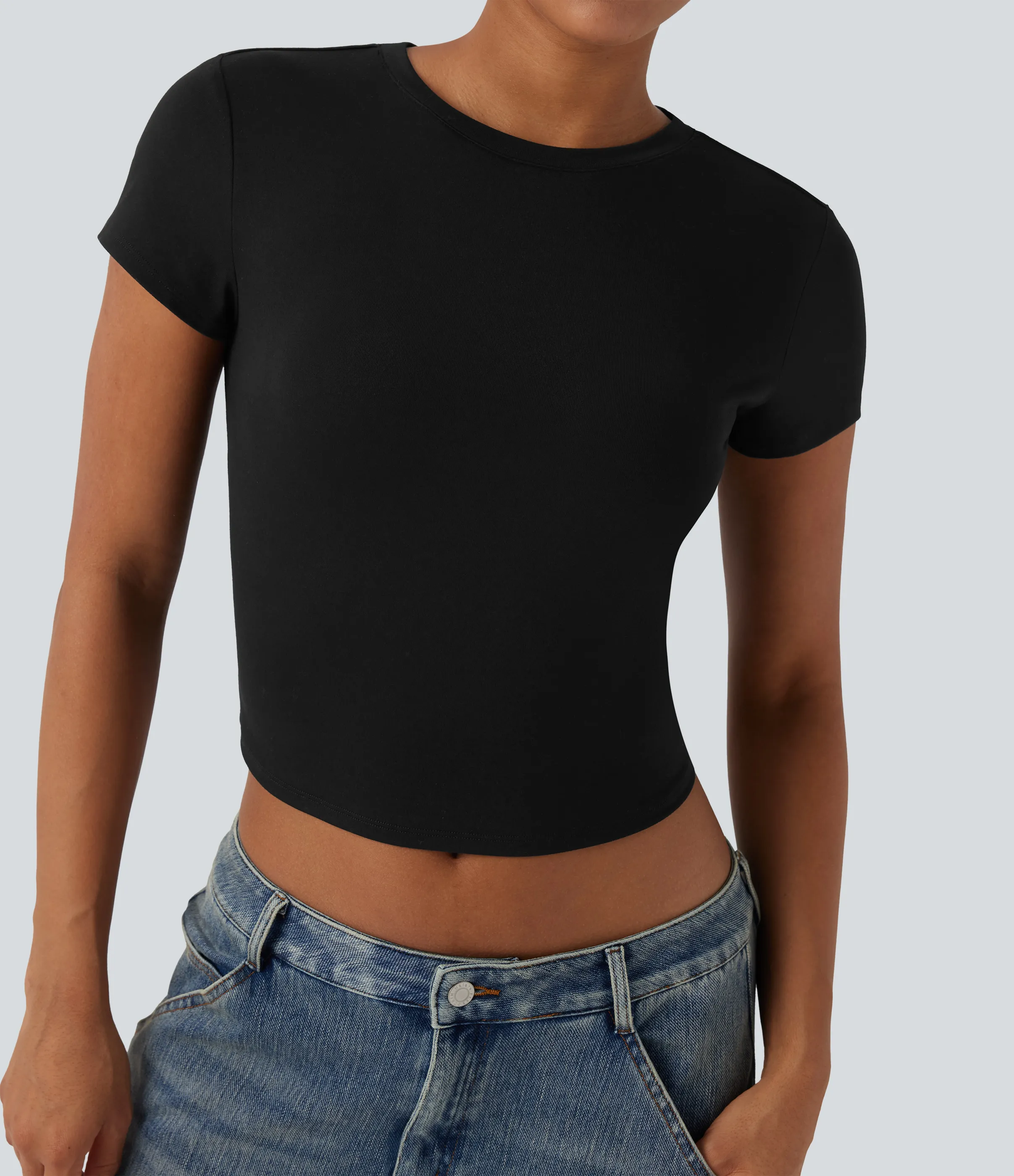 Halara Camiseta casual corta y ajustada con cuello redondo - Black - XL sold by Halara product image thumbnail 5