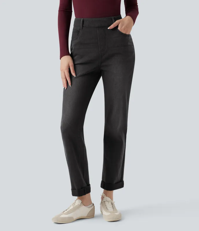 Halara Jeans ajustados casuales Halara Flex™ de tiro alto con dobladillo enrollado y bolsillos  - Poppy Seed Denim - L(regular) sold by Halara