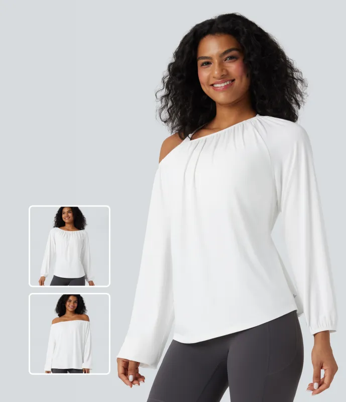 Halara Top deportivo de yoga de manga larga con un solo hombro - White - M sold by Halara