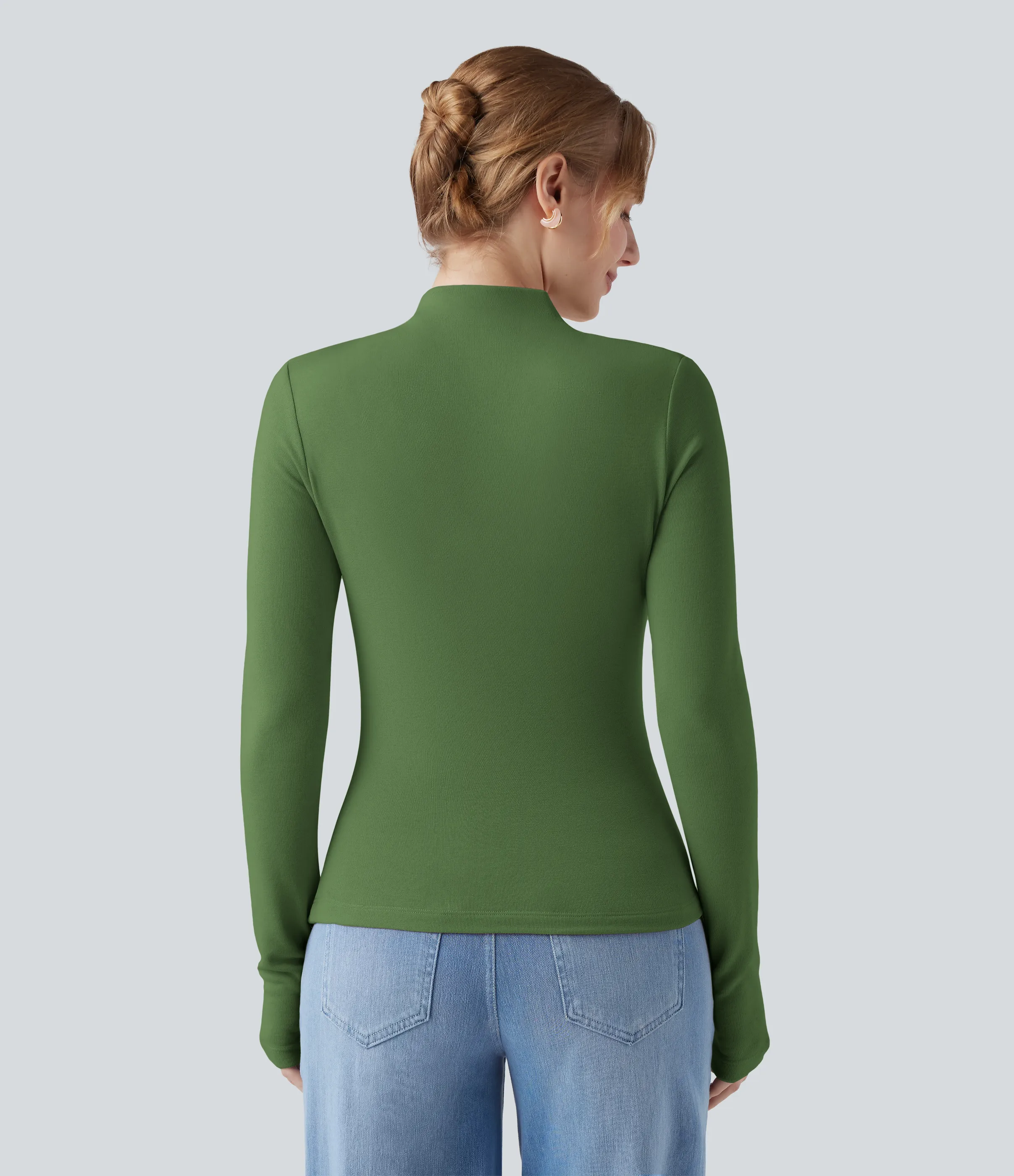 Halara Top casual térmico de cuello alto de manga larga con dobladillo asimétrico fruncido - Cactus - XS sold by Halara product image thumbnail 3