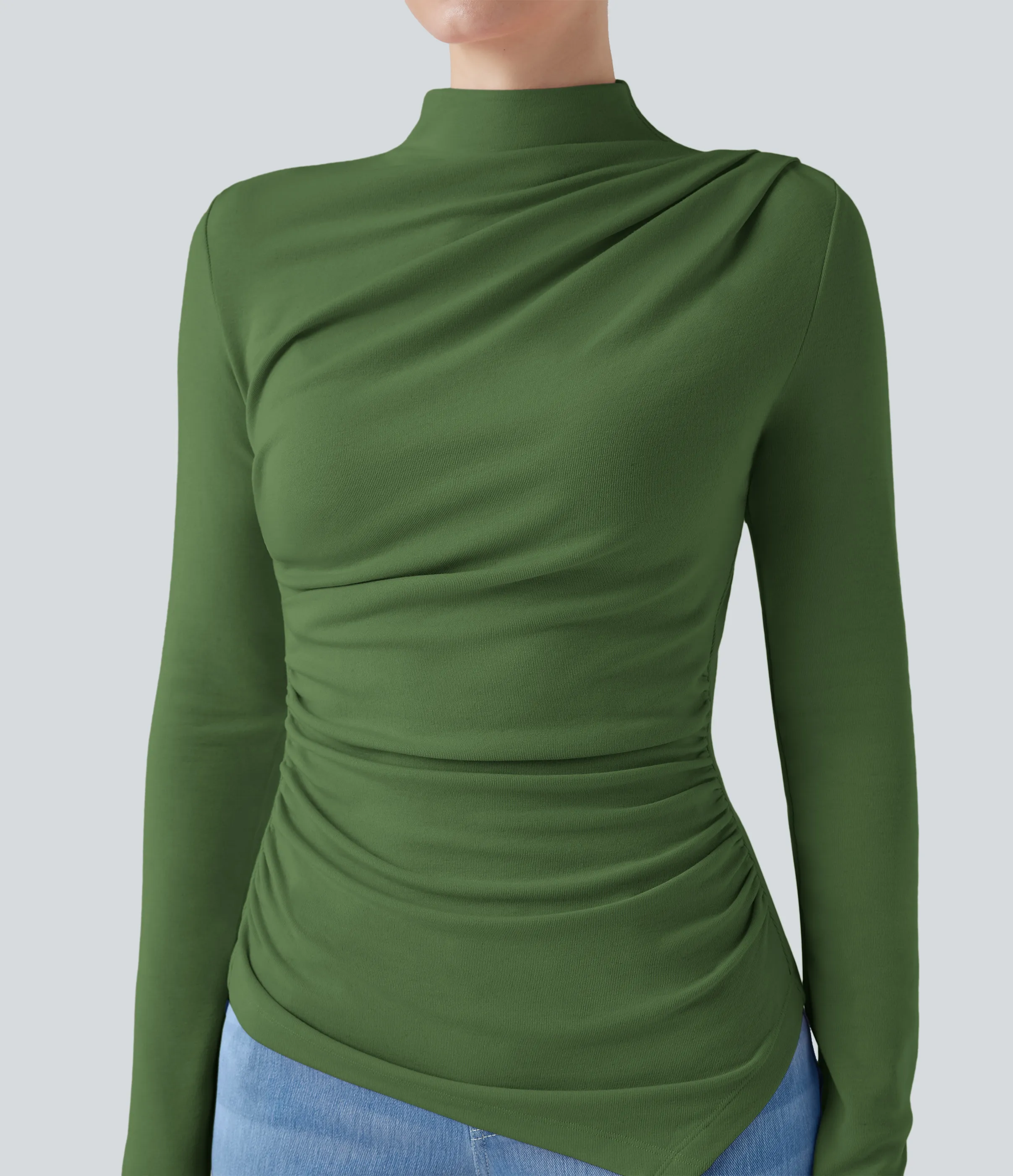 Halara Top casual térmico de cuello alto de manga larga con dobladillo asimétrico fruncido - Cactus - XS sold by Halara product image thumbnail 5