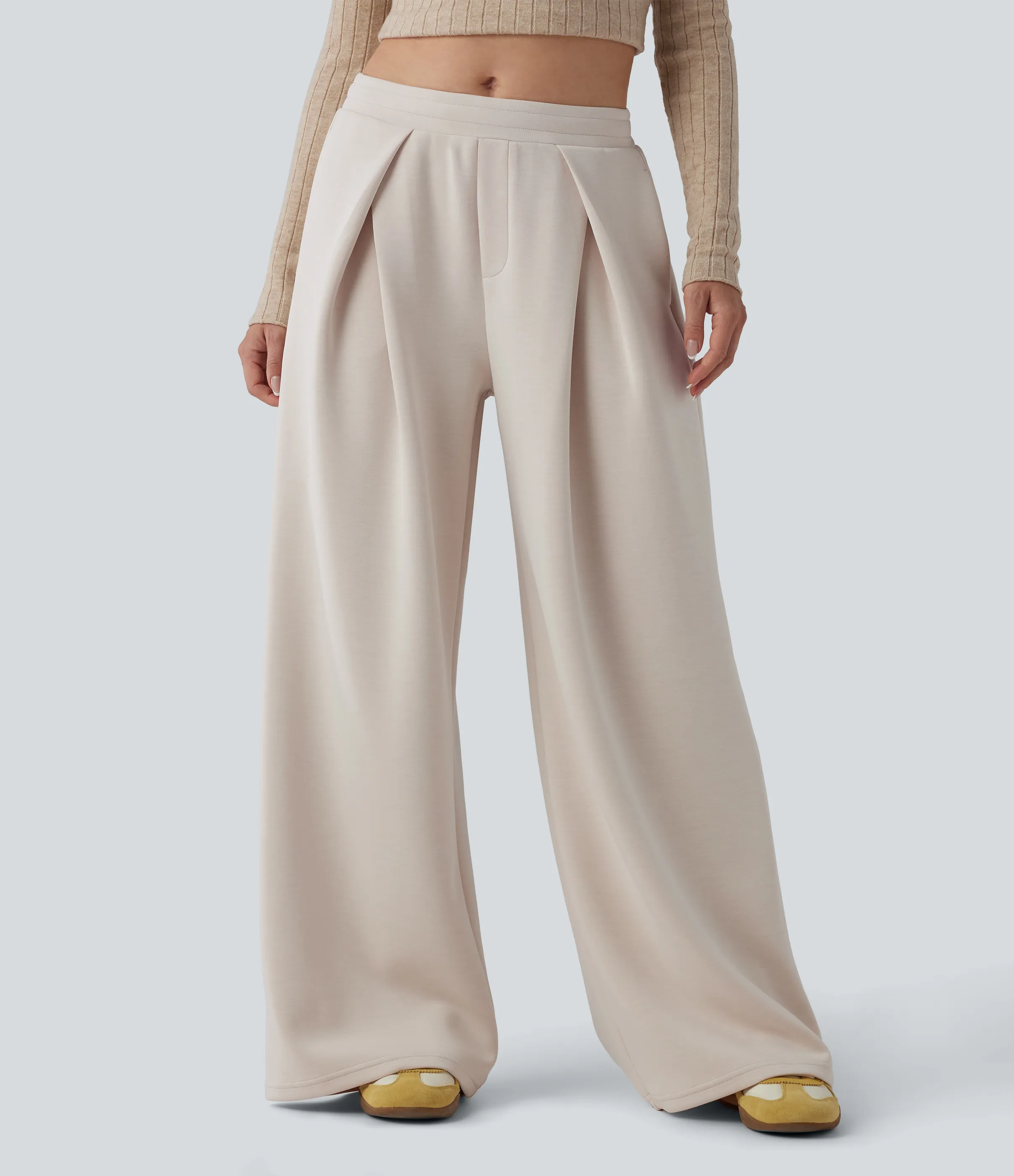 Halara Pantalones holgados casuales de tiro medio con cordón cruzado y bolsillos - Rainy Day - XS(regular) sold by Halara