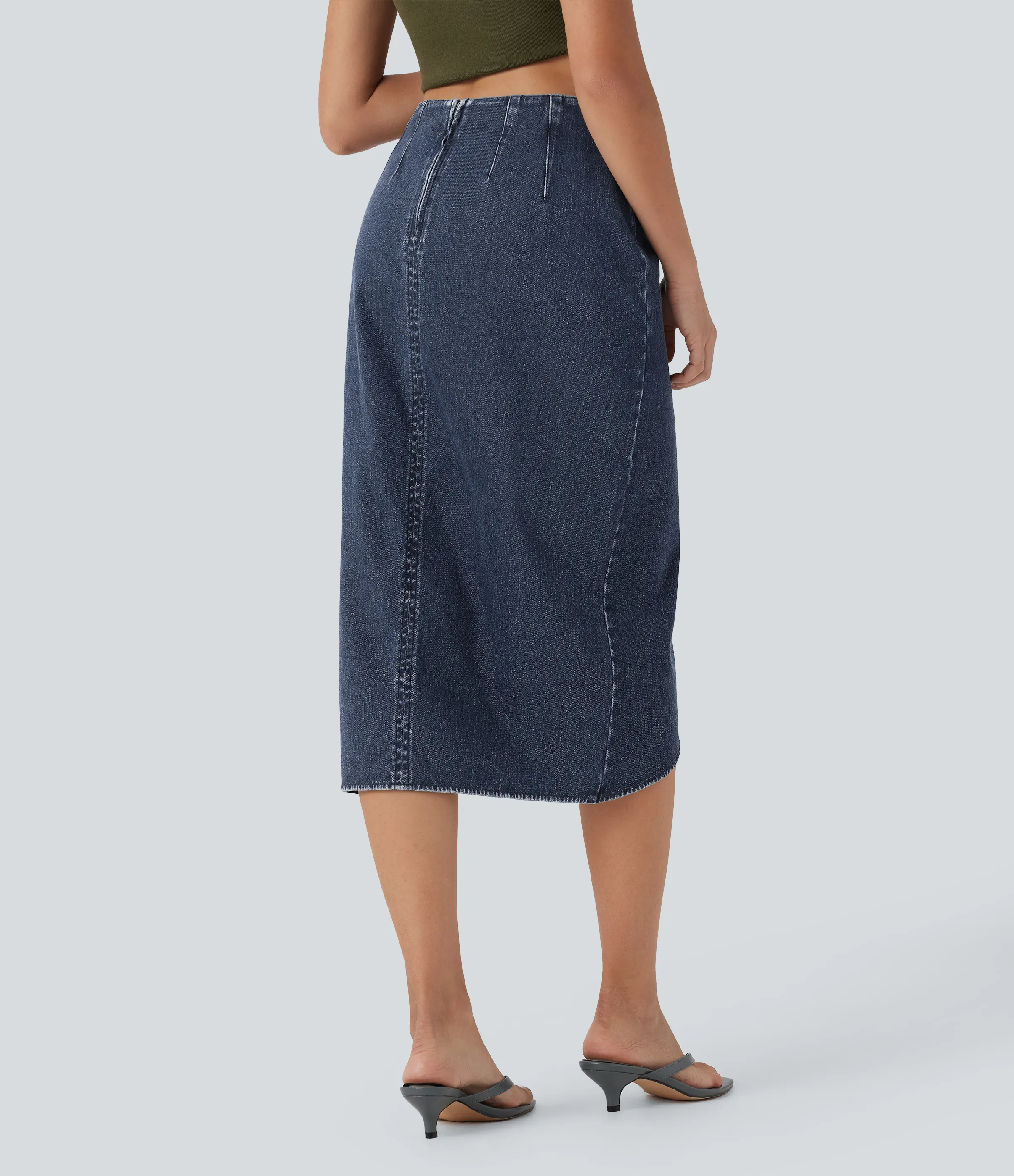 Halara Falda Midi Halara Flex™ Denim elástico lavado media pierna dobladillo fruncido cremallera espalda tiro alto - Inkling Blue Denim - XS(regular) sold by Halara product image thumbnail 3