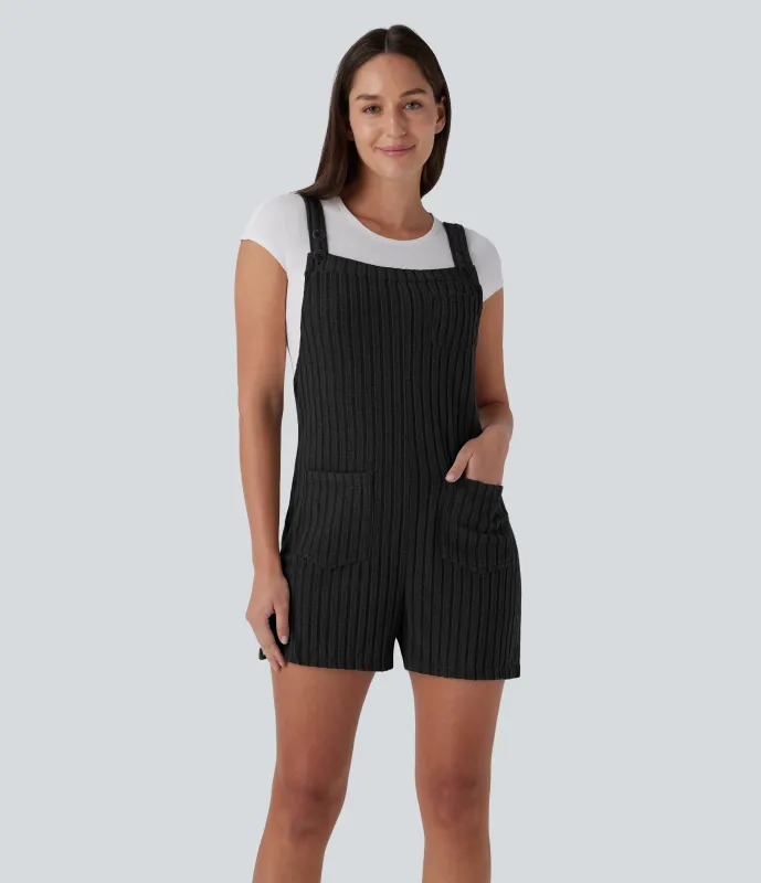 Halara Overol acanalado botón múltiple bolsillo tira ajustable - Black - XL sold by Halara