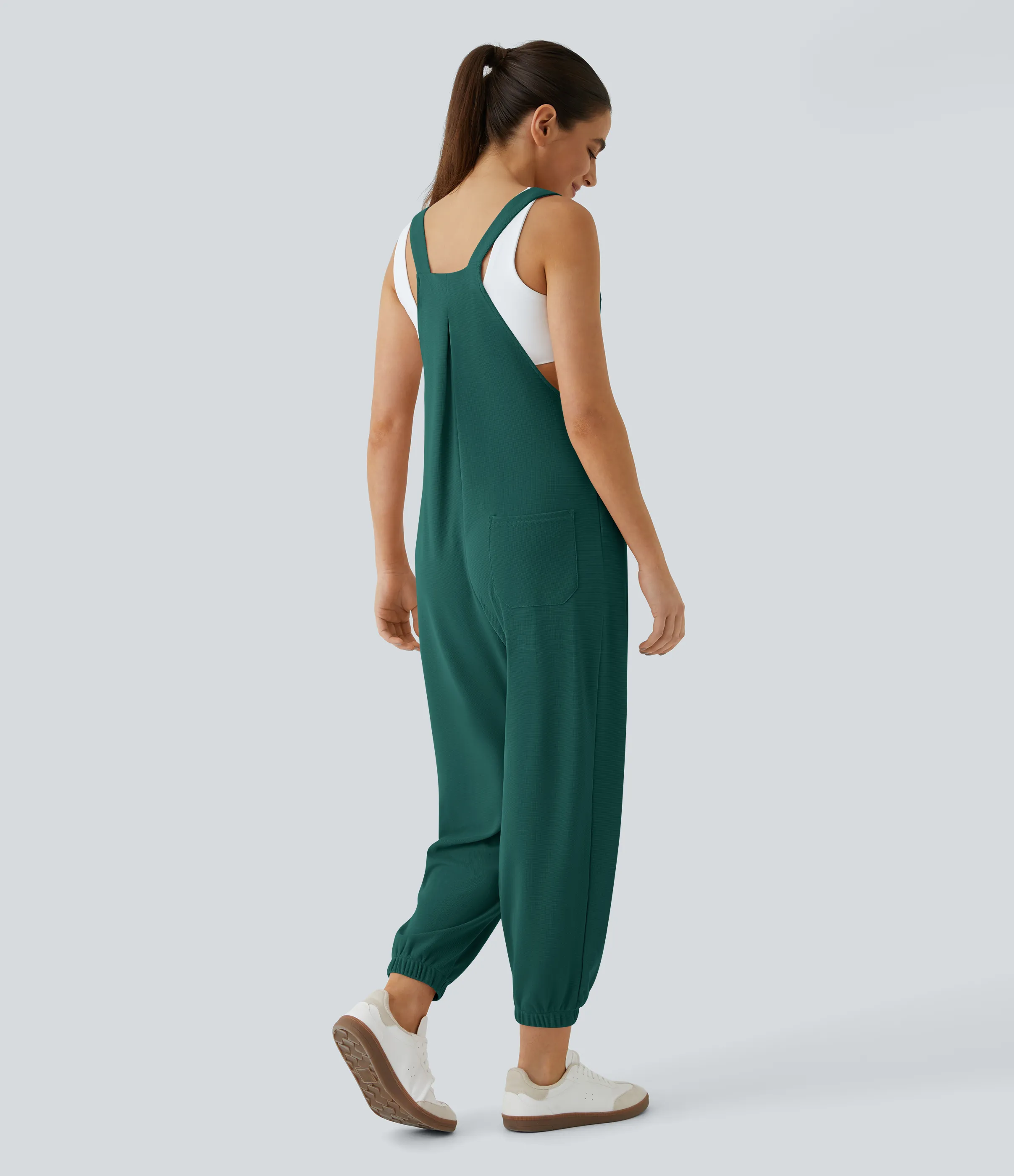 Halara Overol jogger botón correa ajustable bolsillo múltiple gofre plisado - Forest Biome - L(tall) sold by Halara product image thumbnail 3