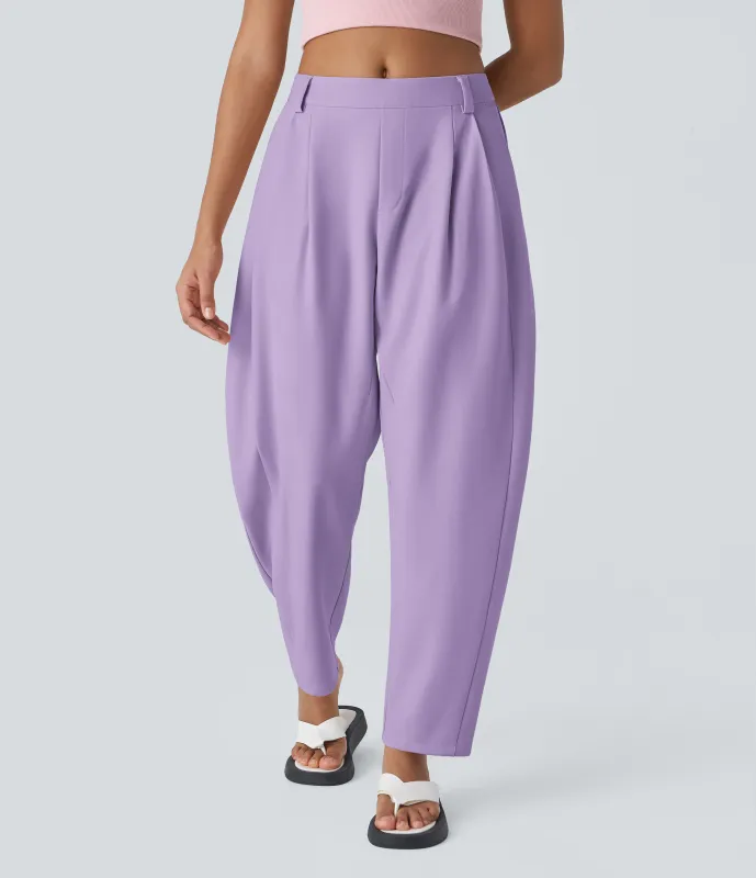 Halara Pantalón oficina pierna barril bolsillo lateral plisado tiro medio - Lilac Breeze - S(regular) sold by Halara