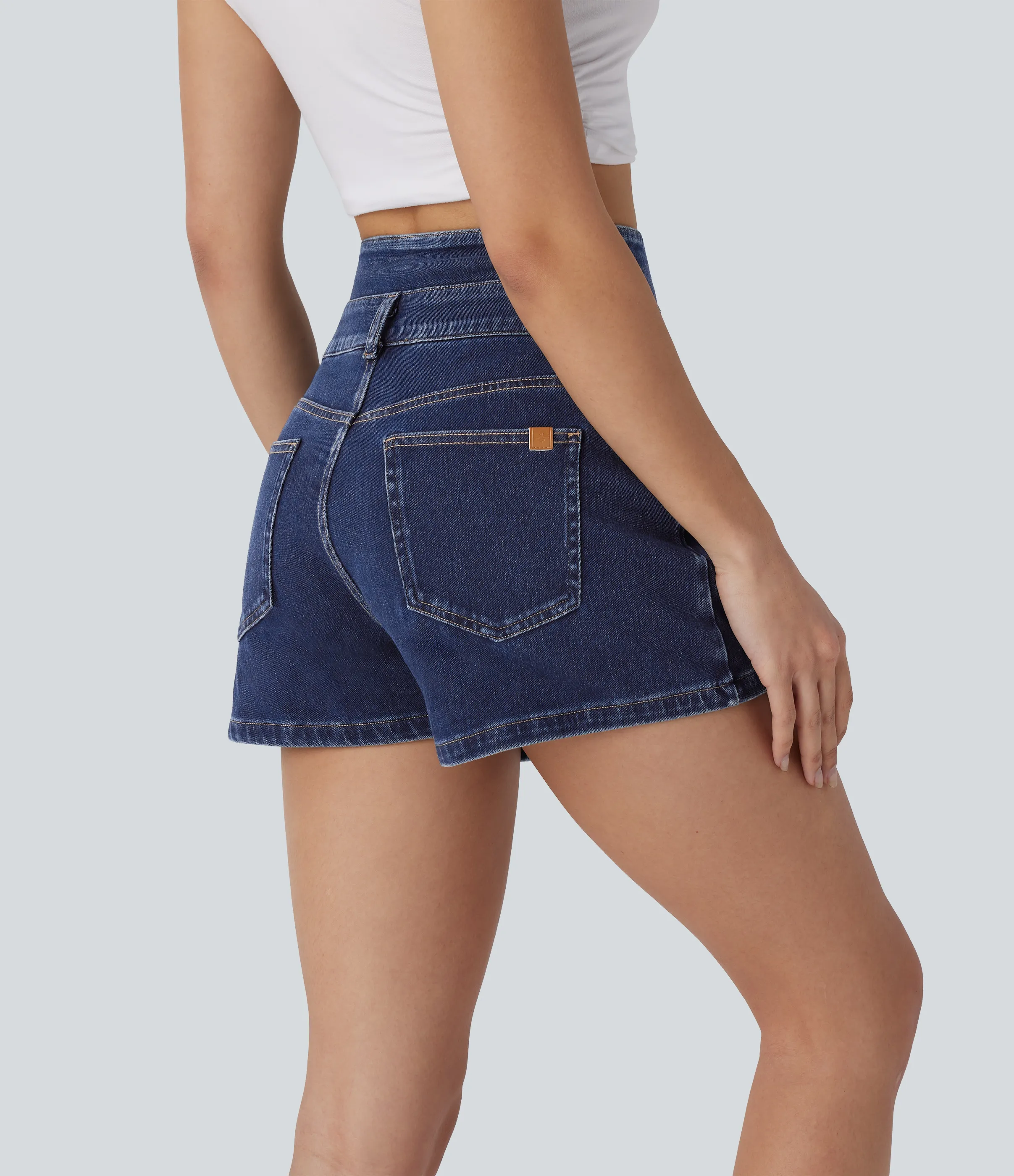 Halara Pantalón corto Halara Flex™ Denim mezclilla elástico botón decorativo tiro alto 6.3cm - Midnight Blue Denim - XL(regular) sold by Halara product image thumbnail 3