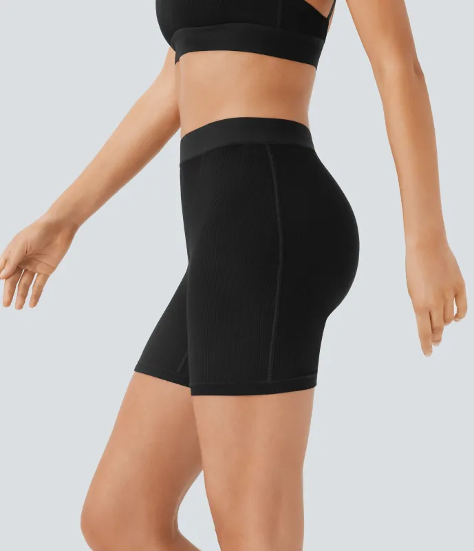 Halara Pantalón corto ciclista tiro alto acanalado elástico agradable piel 12.5cm - Black - XL sold by Halara