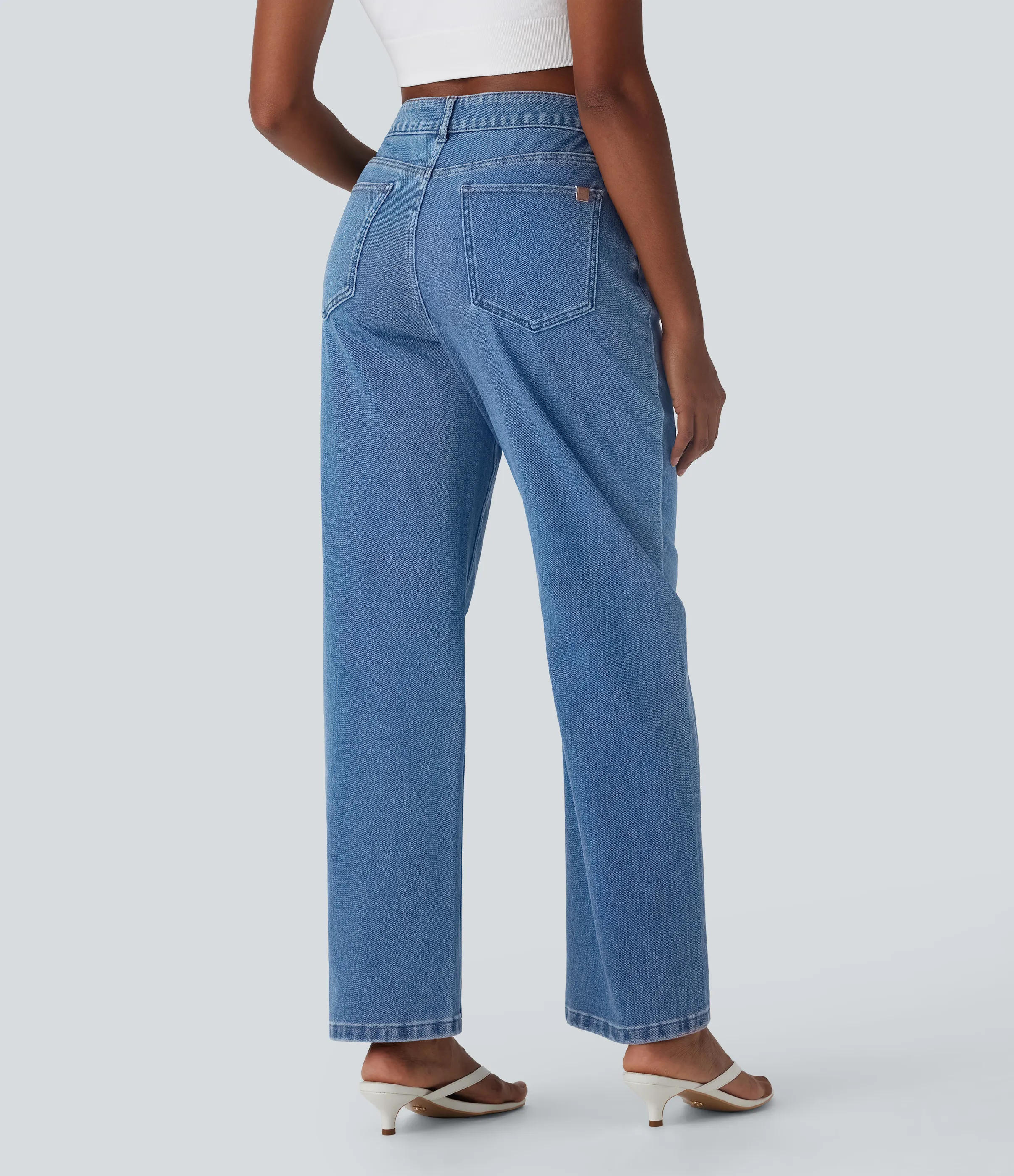 Halara Jeans Halara Flex™ Denim Baggy holgados elásticos desgastados de tiro medio con bolsillos - Estate Blue Denim - S(regular) sold by Halara product image thumbnail 3