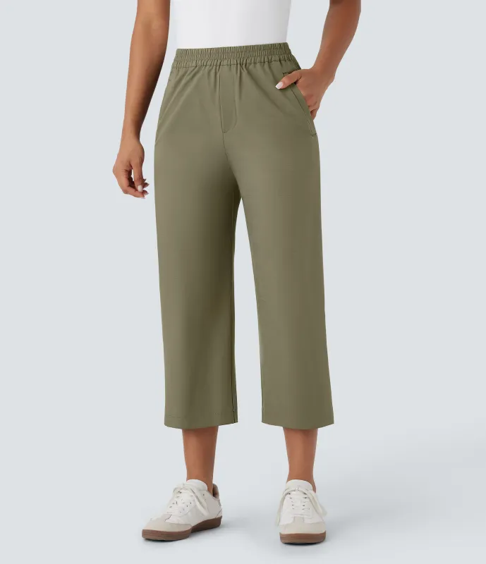 Halara Pantalones capri rectos casuales de tiro alto alto con bolsillos laterales - Withered Green - XS(regular) sold by Halara