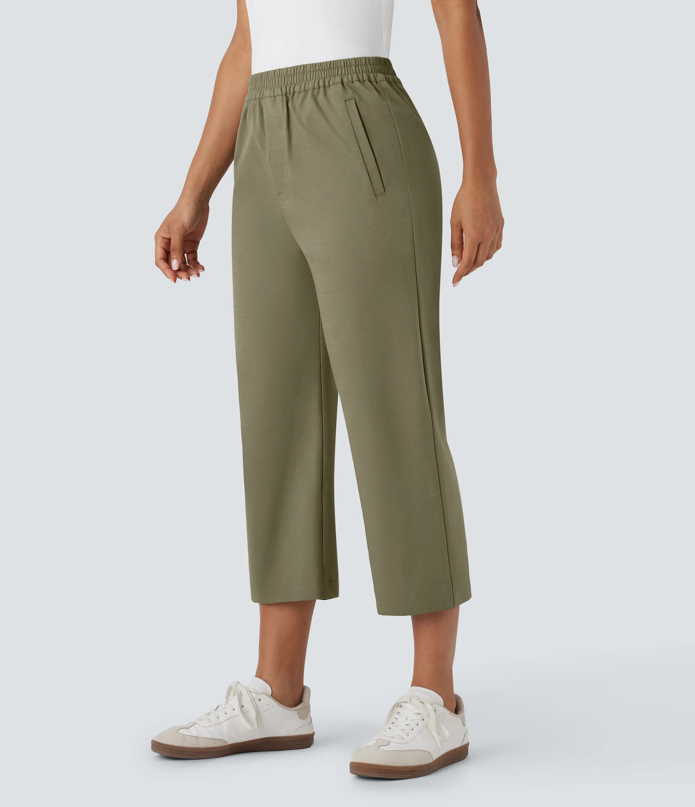 Halara Pantalones capri rectos casuales de tiro alto alto con bolsillos laterales - Withered Green - XS(regular) sold by Halara product image thumbnail 4