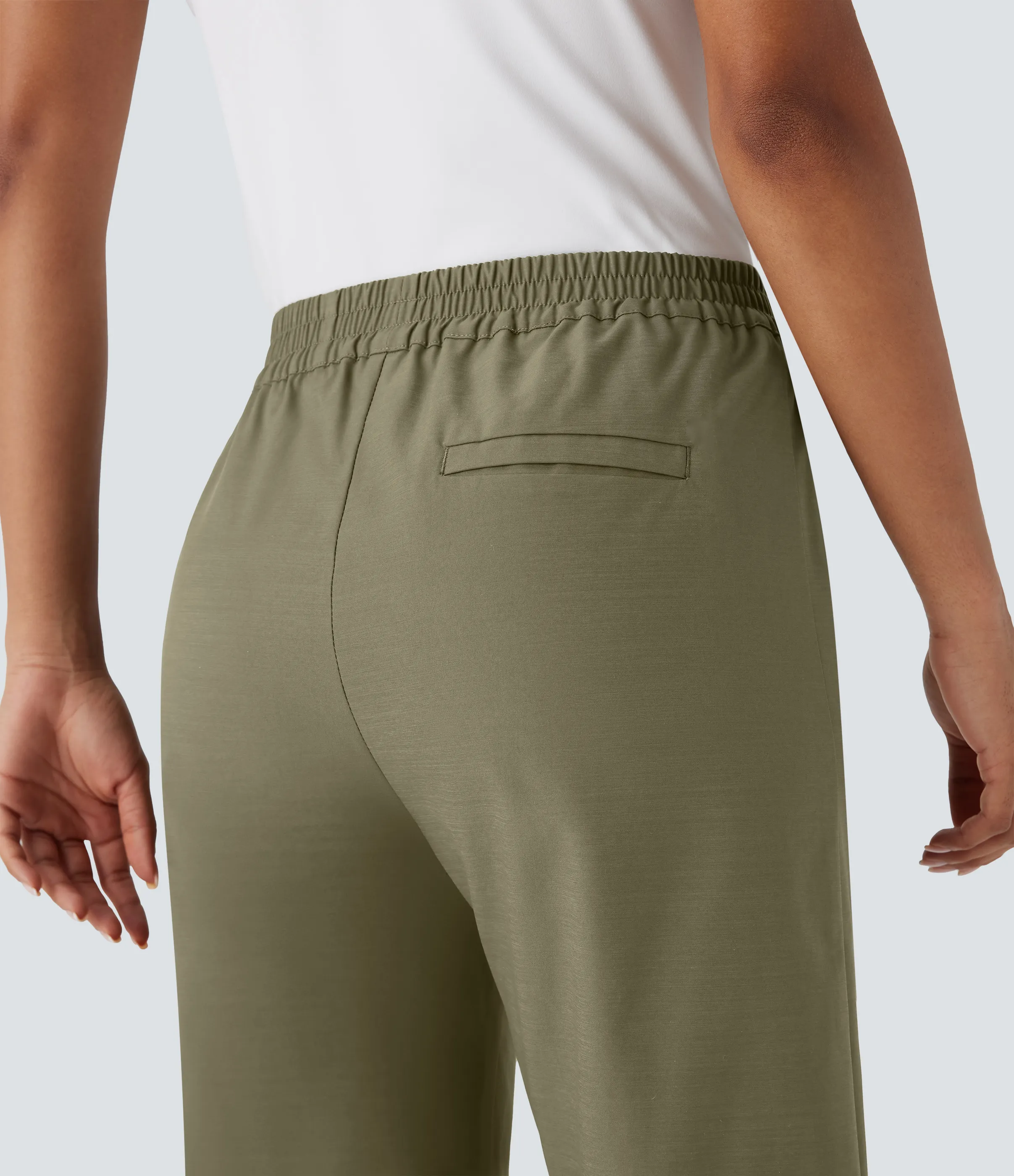 Halara Pantalones capri rectos casuales de tiro alto alto con bolsillos laterales - Withered Green - XS(regular) sold by Halara product image thumbnail 5